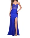 La Femme Exposed Boning Ruched Jersey Prom Dress In Royal Blue In Blue