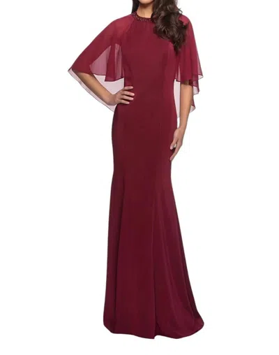 La Femme Fit And Flare Gown In Burgundy In White