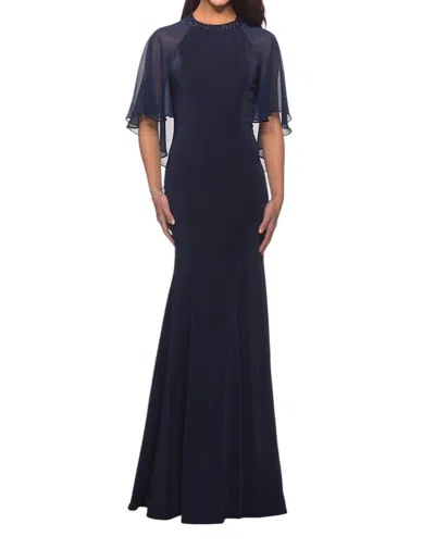 La Femme Fit And Flare Gown In Navy In Blue