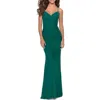 La Femme Fitted Jersey Long Dress With Lace Up Back