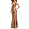 La Femme Fitted Liquid Jersey Dress With High Slit And Open Back