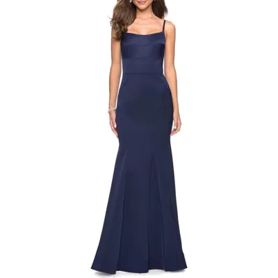 La Femme Fitted Long Dress With Seams And Large Gold Zipper