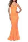 La Femme Fitted Stretch Sequin Dress With Open Back And Defined Cups