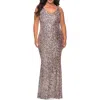 La Femme Floor Length Multi Colored Sequin Plus Size Dress