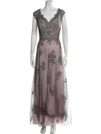 Pre-owned La Femme Floral Print Long Dress In Grey