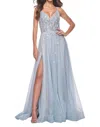 La Femme Floral Rhinestone Prom Dress In Light Blue In Gray