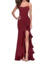 La Femme Form Fitting Faux Wrap Prom Dress In Red In Burgundy