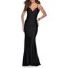 La Femme Form Fitting Jersey Dress With Fully Open Back In Black