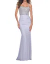 La Femme Fully Rhinestone Embellished Top Prom Dress In Light Periwinkle In Blue
