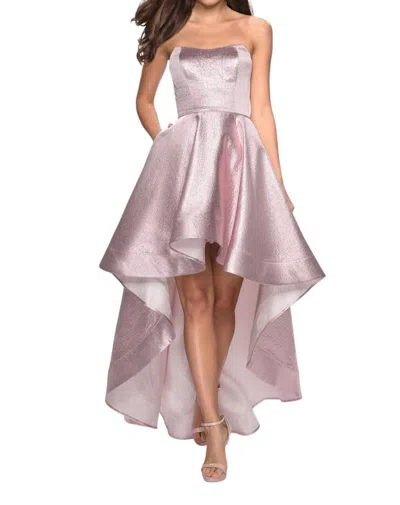 La Femme Glamorous Metallic High Low Prom Dress In Pink