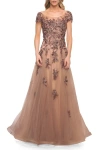 La Femme Gorgeous Beaded And Tulle A-line Gown