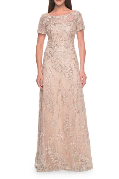 La Femme Gorgeous Beaded Mother Of The Bride Dress With High Neckline