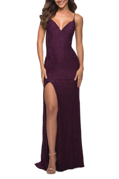 La Femme Gorgeous Jewel Tone Tulle And Lace Mermaid Gown In Multi