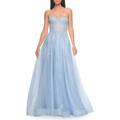 La Femme Gorgeous Lace A-line Dress With Rhinestone Lace Details