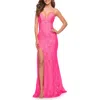 La Femme Gorgeous Neon Pink Tulle And Lace Mermaid Gown In Neon Pink