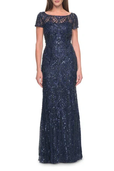 La Femme Gorgeous Vintage Beaded Mother Of The Bride Dress In Navy