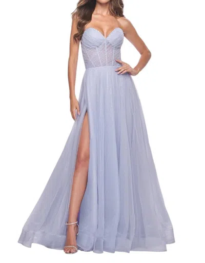 La Femme Graceful A-line Prom Dress In Light Periwinkle In Purple