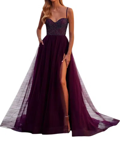 La Femme Illusion Corset Bustier Top Prom Dress In Dark Berry In Purple
