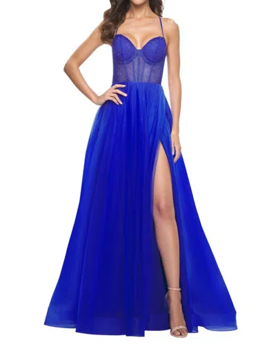 La Femme Illusion Corset Bustier Top Prom Dress In Royal Blue