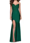 La Femme Form Fitting Jersey Prom Dress With Draped Neckline In Green