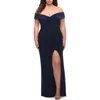La Femme Jersey Plus Size Dress With Off The Shoulder Top