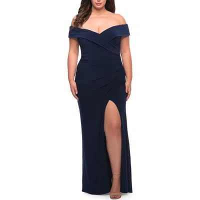 La Femme Jersey Plus Size Dress With Off The Shoulder Top
