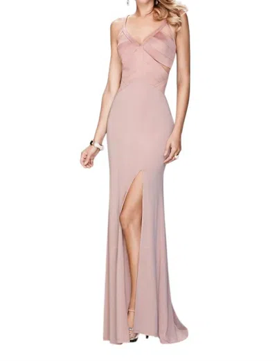 La Femme Jersey Prom Dress In Blush In Gold