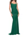 La Femme Jeweled Chic Soft Jersey Dress In Emerald In Brown