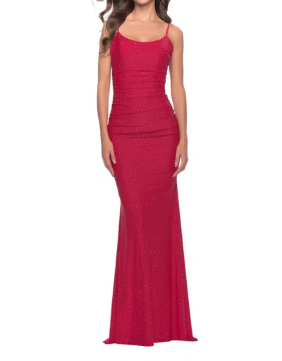 La Femme Jeweled Chic Soft Jersey Prom Dress In Red