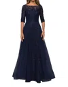 La Femme Lace & Tulle Gown In Navy In Blue