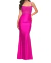 La Femme Lace Bodice Fitted Prom Dress In Hot Fucshia In Pink