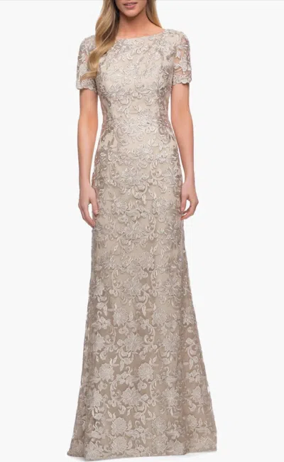 La Femme Lace Evening Dress In Champagne In Multi