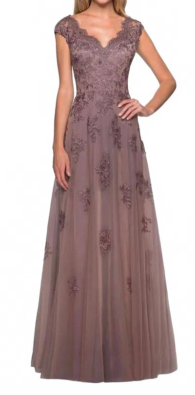 La Femme Lace Evening Dress In Cocoa In Brown