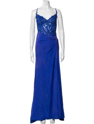 Pre-owned La Femme Lace Pattern Long Dress In Blue