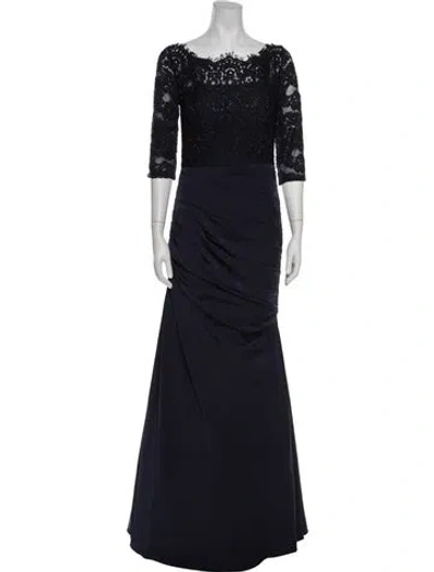 Pre-owned La Femme Lace Pattern Long Dress In Blue