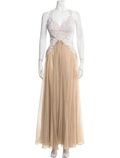 Pre-owned La Femme Lace Pattern Long Dress In Neutrals