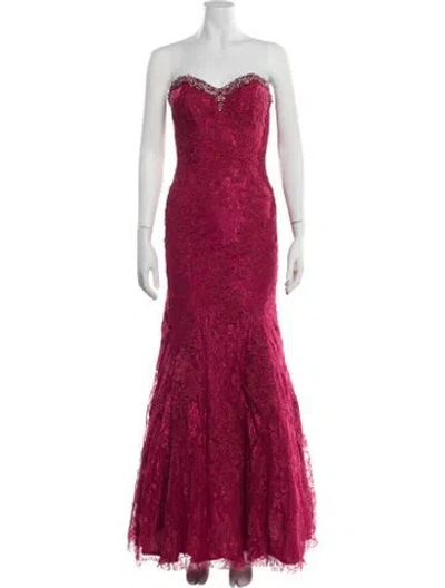 Pre-owned La Femme Lace Pattern Long Dress In Red