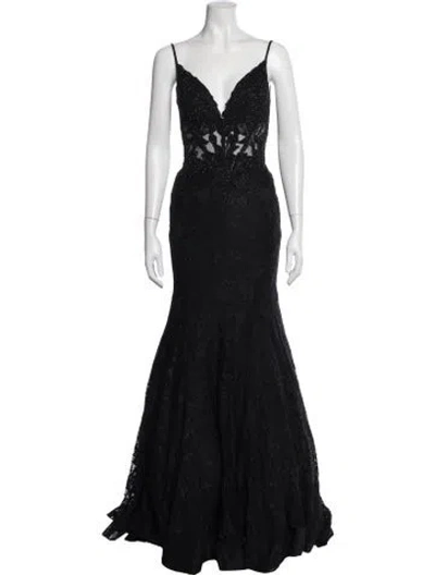 Pre-owned La Femme Lace Pattern Long Dress W/ Tags In Black