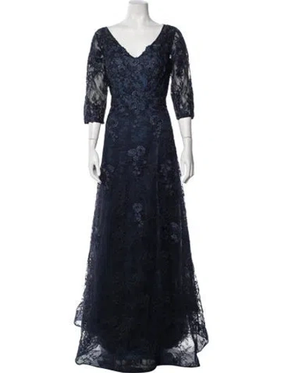 Pre-owned La Femme Lace Pattern Long Dress W/ Tags In Blue