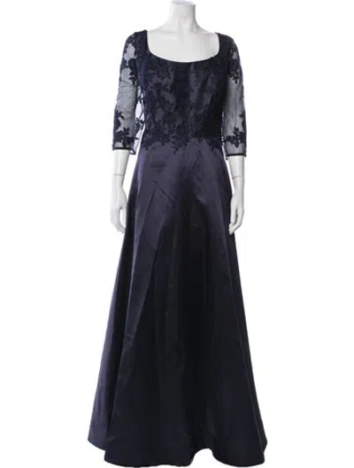 Pre-owned La Femme Lace Pattern Long Dress W/ Tags In Blue