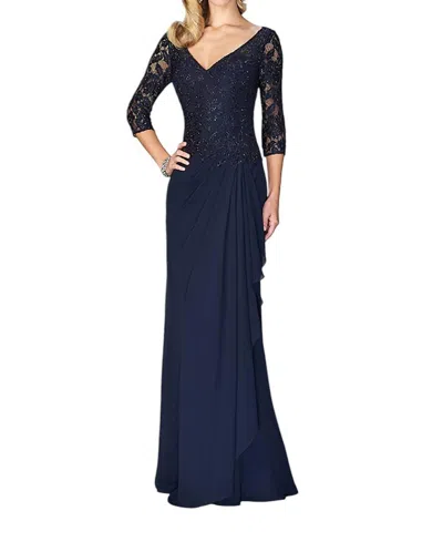 La Femme Laced V-neck Column Dress In Navy In Blue