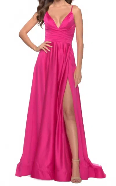 La Femme Lafemme Satin A-line Ballgown In Hot Pink
