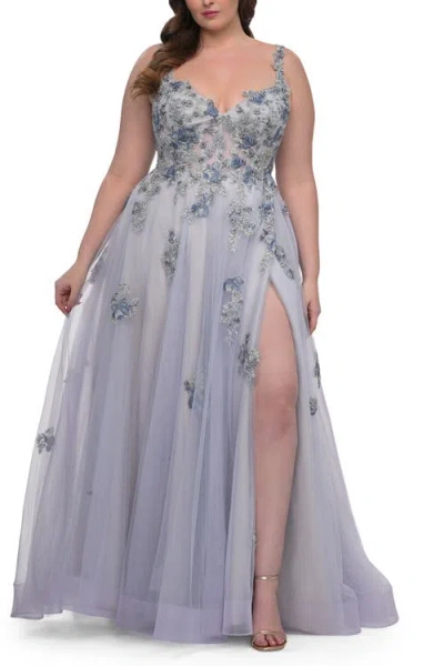 La Femme Lavender A-line Plus Size Prom Dress With Lace