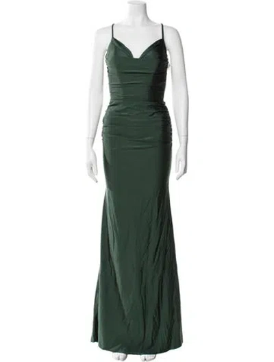 Pre-owned La Femme Linen Long Dress In Green