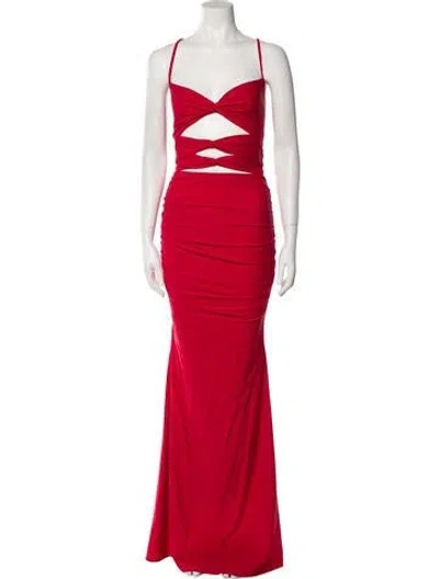 Pre-owned La Femme Linen Long Dress In Red
