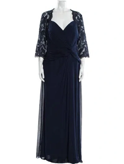Pre-owned La Femme Linen Midi Length Dress In Blue