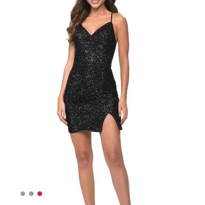 La Femme Little Sequin Mini Dress In Black