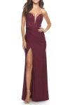 La Femme Long Dress With Jersey Skirt And Lace Illusion Bodice