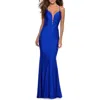 La Femme Long Dress With Knotted Detail And Lace Up Back In Blue