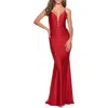La Femme Long Dress With Knotted Detail And Lace Up Back In Red